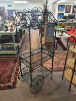 Scrolled Metalwork 2 Tier Flower Wagon on Wheels with Hooks - 2