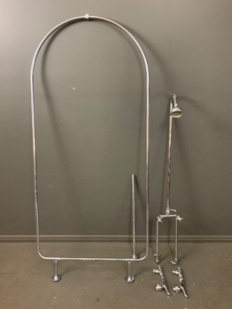 Vintage Style Exposed Shower Set inc. Curtain Rail and Shower/Bath Tapware and Head