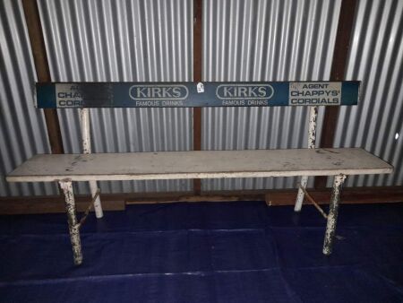 VINTAGE ADVERTISING SEAT, CHAPPYS / KIRKS CORDIALS, ORIGINALLY FROM OUTSIDE MURPHYS CORNER STORE - CONDITION GOOD