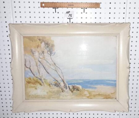 VINTAGE AUSTRALIAN WATERCOLOR - SIGNED D.F. MCCORMACK - UNIQUE ART NUVEO TIMBER CARVED FRAME. 630 X 480H - CONDITION GOOD