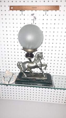 ANTIQUE ART DECO LAMP, CAST STEEL PRANCING HORSE TOGGLE SWITCH. 360 HIGH. - CONDITION GOOD