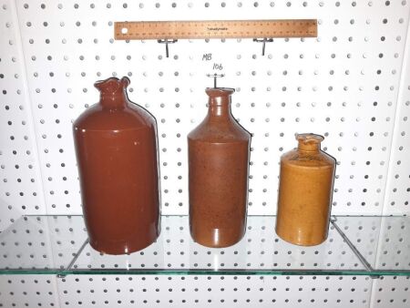 SELECTION OF 3 ANTIQUE POTTERY INK CONTAINERS - BOURNE DENDY EMBOSSED, TRANSFER PRINT - CONDITION GOOD