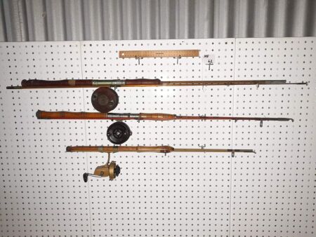 3 X 2 PIECE VINTAGE FISHING RODS WITH REELS - CONDITION GOOD