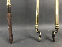 Vintage Brass Fireplace Tongs & Poker - 3