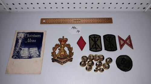 1960s VIETNAM VETERANS PATCHES, BUTTONS, PLAQUE AND 1 1965 CHRISTMAS DINNER MENU VIETNAM WAR - CONDITION GOOD