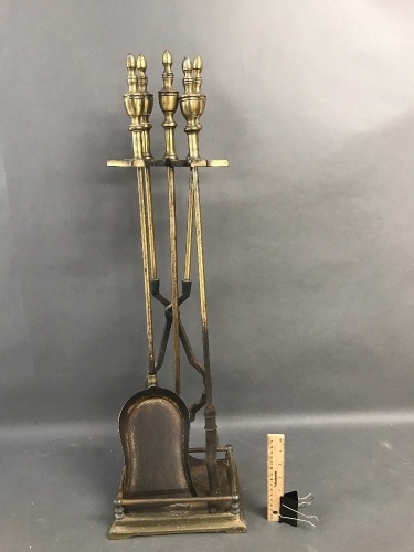 Nice Brass Fireplace Tool Set on Stand