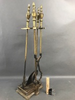 Nice Brass Fireplace Tool Set on Stand - 3