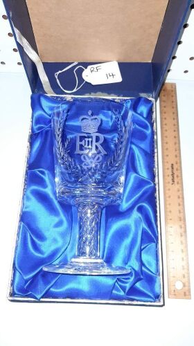 QUEEN ELIZABETH 2ND 1947-1972 SILVER WEDDING 20TH NOVEMBER 1972 CRYSTAL GOBLET AS NEW. - CONDITION GOOD