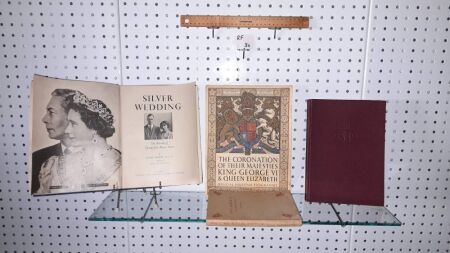 KING GEORGE SIXTH, 4 BOOKS ON CORONATION, SILVER WEDDING, HIS LIFE AND TIMES 1895 - 1952. - CONDITION FAIR