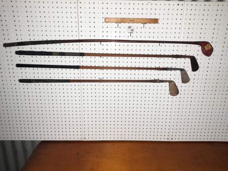 VINTAGE HICKORY HANDLE GOLF CLUBS X 4 - CONDITION FAIR