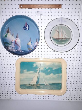 1987 AMERICAS CUP DEFENCE PLATE + 1987 AMERICAS CUP DEFENCE TRAY + WILLOW AUSTRALIA 1960S TRAY YACHTING - CONDITION GOOD