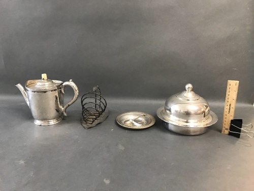 Box Lot of Silver Plate + Sterling Silver Mustard Spoon