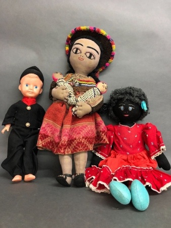 3 Vintage Multicultural Dolls