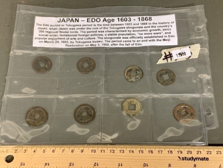 Collection of 8 Edo Age Japanese Coins c1603-1868