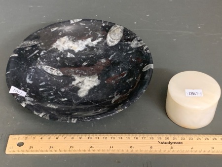 400 Million Year Old Fossil Filled Moroccan Marble Bowl + Moroccan Marble Trinket Box