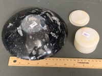 400 Million Year Old Fossil Filled Moroccan Marble Bowl + Moroccan Marble Trinket Box - 2