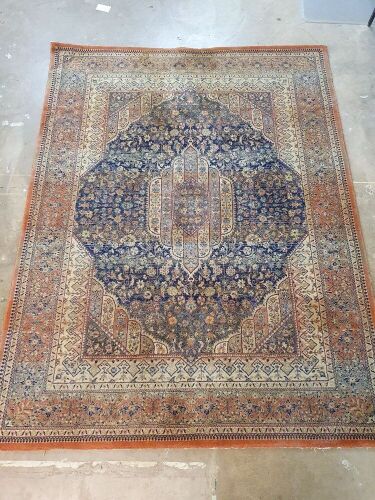 Egyptian Made 100% New Zealand Wool Rug in Coral & Blues