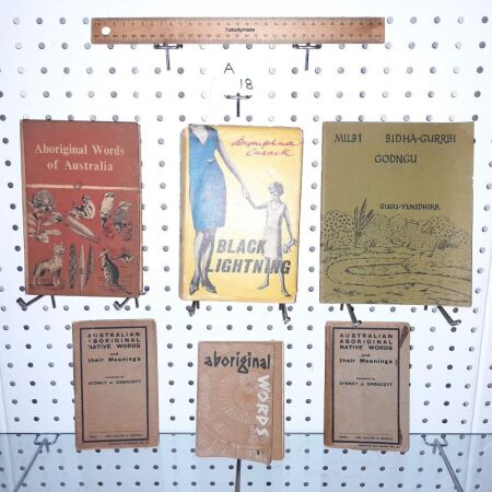 VINTAGE ABORIGINAL LANGUAGE BOOKS X 4 + BLACK LIGHTNING NOVEL + TRANSLATED BIBLE STORIES IN ABORIGINAL. - CONDITION GOOD