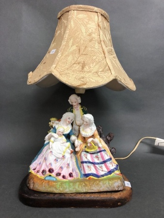 Vintage Table Lamp with Meissen Style Removable Porcelain Grouping