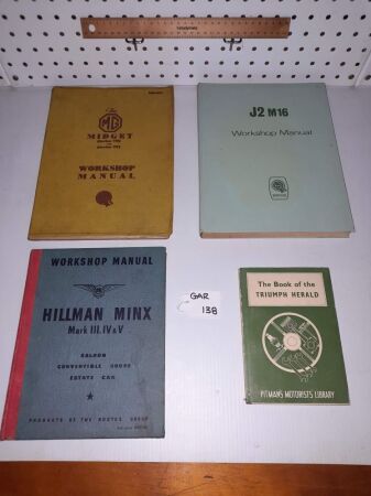 VINTAGE MG MIDGET FACTORY MANUAL - VINYL COVER, M16 BMC MANUAL, TRIUMPH HERALD MANUAL, HILMAN MINX MANUAL. - CONDITION GOOD