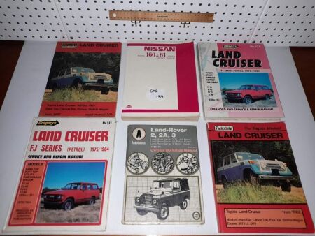 GROUP OF 4X4 VINTAGE MANUALS, LANDCRUISER MANUALS X 4, LAND ROVER, NISSAN 160 AND 61. - CONDITION GOOD