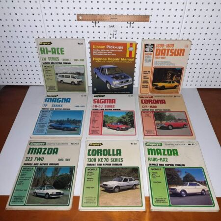 SELECTION VINTAGE JAPANESE MANUALS - DATSUN, NISSAN, TOYOTA,MITSIBISHI AND MAZDA. - CONDITION GOOD