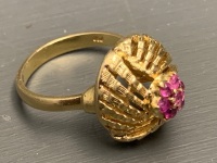 18ct Yellow Gold and Ruby Dress Ring. 7 Rubies Total 0.70 Carat. Total Weight 8.3g - Comes with Valuation Cert - 2