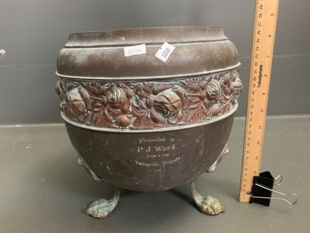 Antique English 3 Footed Pressed Brass Planter