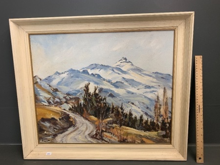 Original Framed Oil on Board - The Coronet Peak Road - Signed Charles McKenzie 1964