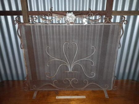 ANTIQUE WROUGHT IRON FIRE SCREEN - 1040 W X 870 H - CONDITION GOOD