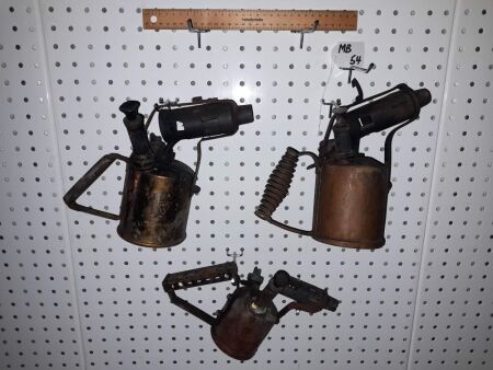 VINTAGE TRIO OF BLOWTORCHES, 'S.H&S' ENGLAND, 'RADIUS' LTD SWEDEN NO. 52. - CONDITION GOOD