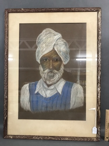 Crayon Portrait of Sikh Man C 1930s