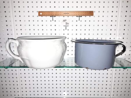 PAIR OF VINTAGE POTTY'S (ENAMEL / CERAMIC) - CONDITION GOOD