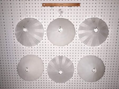 3 X MILK GLASS ANTIQUE CEILING LIGHT SHADES and 3 X FROSTED GLASS ANTIQUE CEILING LIGHT SHADES - CONDITION GOOD