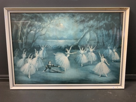 XL Framed Behing Glass Carlotta Edwards Giselle Ballet Print c1950's