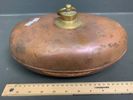 Heavy Antique Copper Hot Water Bottle with Brass Lid from Salem USA