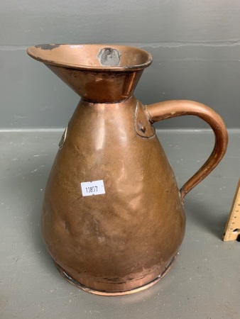 Antique Copper 1/2 Gallon Ale Jug with Pewter Capacity Mark and Makers Plaque - Allan & Bogle - Glasgow