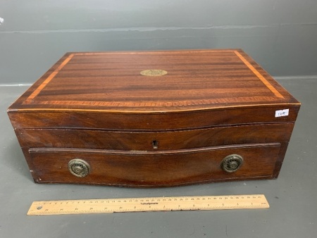 Vintage Mahognay Cutlery Box with Lift Lid and Drawer Under for Restoration or Repurposing