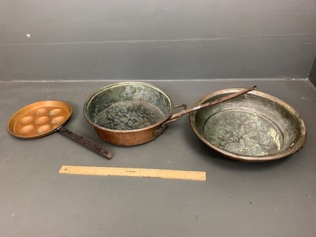 Mid Eastern Copper Frypan, Egg Pan and Large Sieve