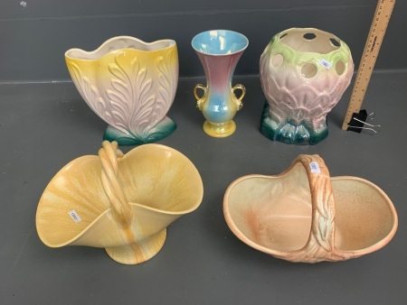 Asstd Ltd of Australian Pottery inc. Pates and MCP Lustre Vases + Diana and Remued Baskets