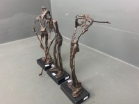 Set of 3 Contemporary Bronzed Golfing Figures on Granite Plinths - 2