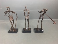 Set of 3 Contemporary Bronzed Golfing Figures on Granite Plinths - 4