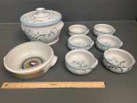 Tasmanian Tahune Pottery Soup Tureen + 6 Bowls and Pottery Bowl by Lynn McDowell - 3