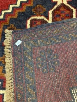 Afghan Wool Runner in Maroon with Blue and Cream Hex Design - 3