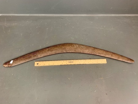 Large Antique Aborignial Boomerang with Carved Design