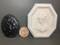 Asstd Lot of 3 Wall Plaques - 2 Cherubic - 1 Cameo - Largest App.