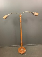 Vintage Retro Timber Standard Lamp with 2 Adjustable Goosenecks for Restoration