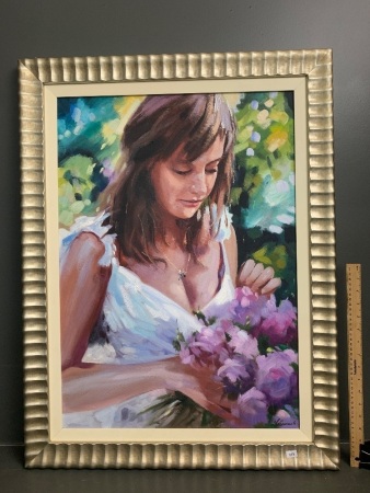 Original Framed Oil on Canvas - Lady with Posy - by Wolfgang Lammle - Signed Bottom Right