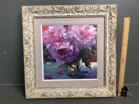 Original Framed Oil on Canvas - Peonies - by Wolfgang Lammle - Signed Bottom Left