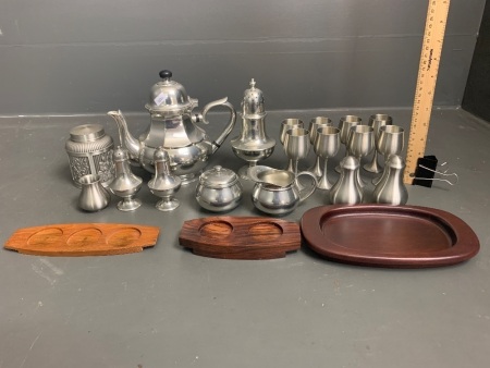 Large Asstd Lot of Selangor Pewter inc. Tea Pot, Sugar Sifter etc